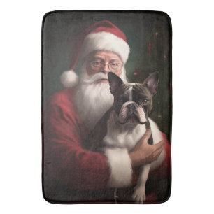 Boston Terrier mit Weihnachtsmann Weihnachten Badematte