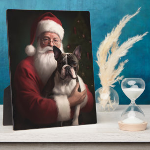 Boston Terrier mit Weihnachtsmann Weihnachten Fotoplatte