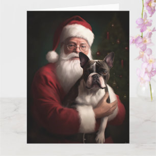 Boston Terrier mit Weihnachtsmann Weihnachten Karte
