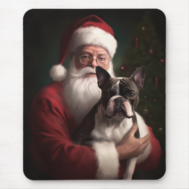 Boston Terrier mit Weihnachtsmann Weihnachten Mousepad (Vorne)