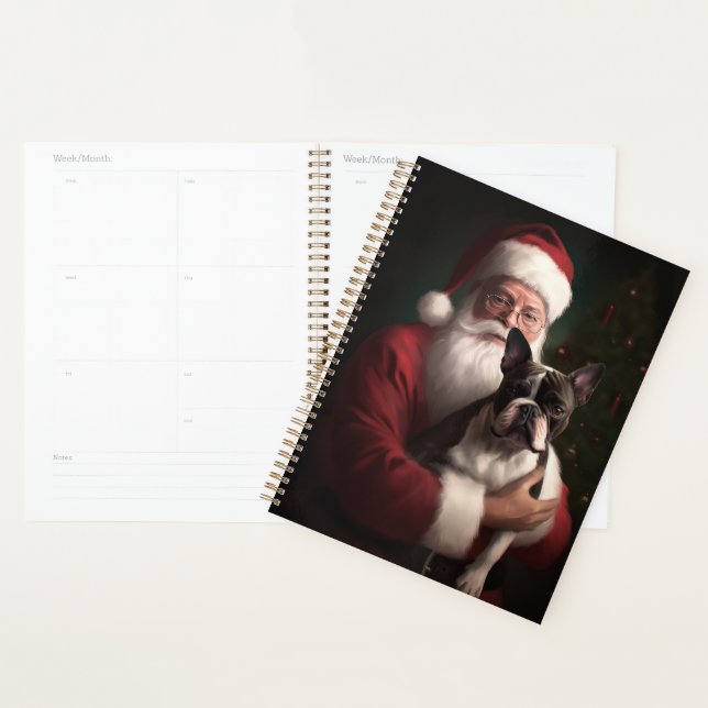 Boston Terrier mit Weihnachtsmann Weihnachten Planer (Anzeige)