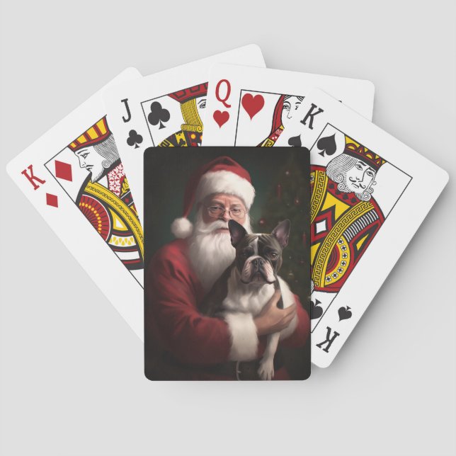 Boston Terrier mit Weihnachtsmann Weihnachten Spielkarten (Rückseite)