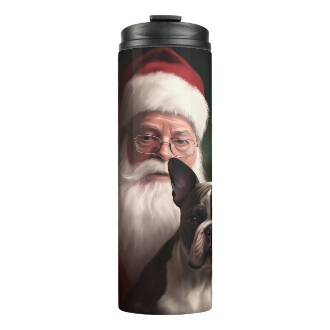 Boston Terrier mit Weihnachtsmann Weihnachten Thermosbecher (Vorderseite)