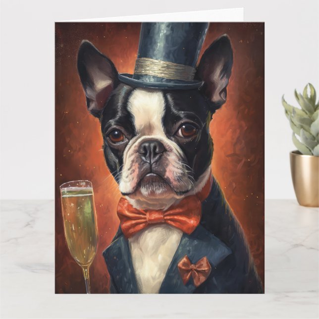 Boston Terrier New Year Karte (Kleine Pflanze)