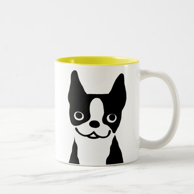 Boston Terrier - Niedlicher Cartoon Dog Design Zweifarbige Tasse (Rechts)