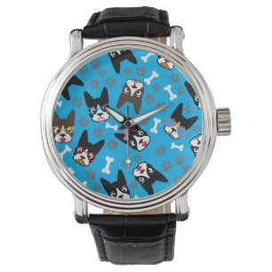 Boston-Terrier-niedlicher Schnurrbart-lustige Armbanduhr