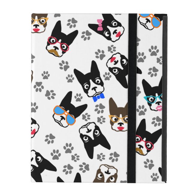 Boston-Terrier-niedlicher Schnurrbart-lustige Schutzhülle Fürs iPad (Vorderseite Geschlossen)
