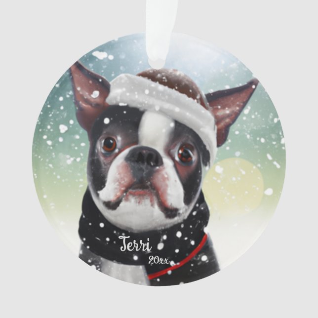 Boston Terrier, Noël, Père Noël Dog Orament (devant)
