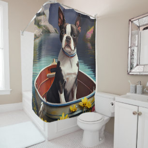 Boston Terrier on a Paddle: Ein Landschaftliches A Duschvorhang