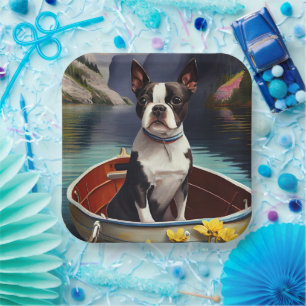 Boston Terrier on a Paddle: Ein Landschaftliches A Pappteller