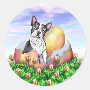 Boston Terrier Osterüberraschungsaufkleber Runder Aufkleber