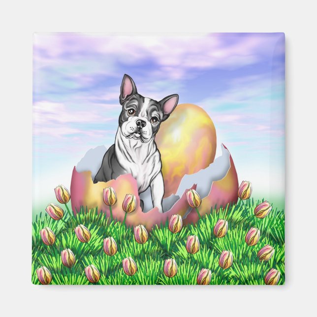 Boston Terrier Osterüberraschungsmagnet Magnet (Vorne)