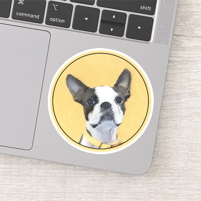 Boston Terrier Painting - Niedliche Original Dog A Aufkleber (Detail)