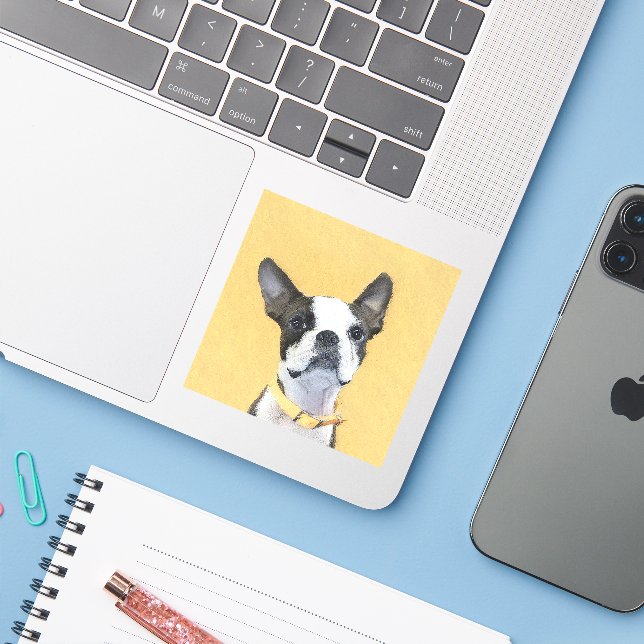 Boston Terrier Painting - Niedliche Original Dog A Aufkleber (Laptop mit iPhone)
