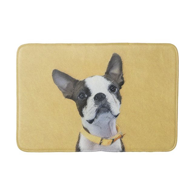 Boston Terrier Painting - Niedliche Original Dog A Badematte (Vorderseite)