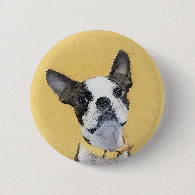 Boston Terrier Painting - Niedliche Original Dog A Button (Vorderseite)