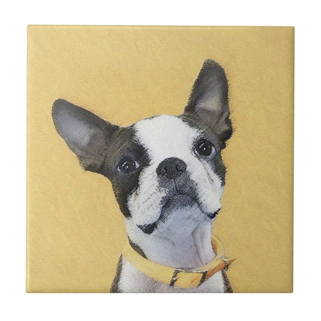 Boston Terrier Painting - Niedliche Original Dog A Fliese (Vorderseite)