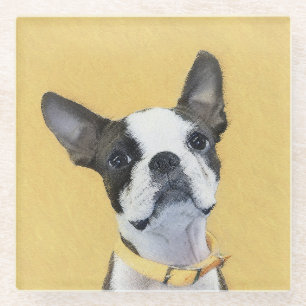 Boston Terrier Painting - Niedliche Original Dog A Glasuntersetzer