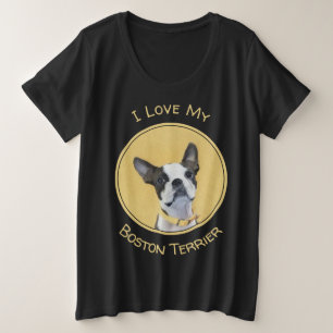 Boston Terrier Painting - Niedliche Original Dog A Große Größe T-Shirt