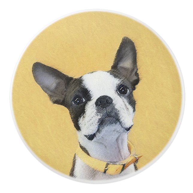 Boston Terrier Painting - Niedliche Original Dog A Keramikknauf (Vorderseite)