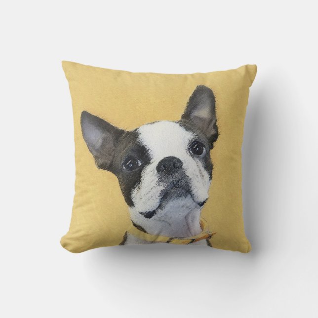 Boston Terrier Painting - Niedliche Original Dog A Kissen (Vorderseite)