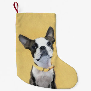 Boston Terrier Painting - Niedliche Original Dog A Kleiner Weihnachtsstrumpf