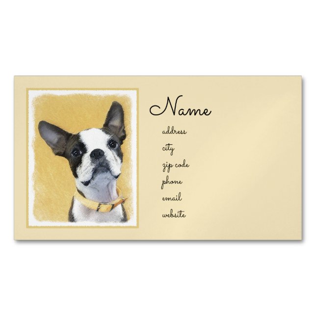 Boston Terrier Painting - Niedliche Original Dog A Magnetische Visitenkarte (Vorderseite)