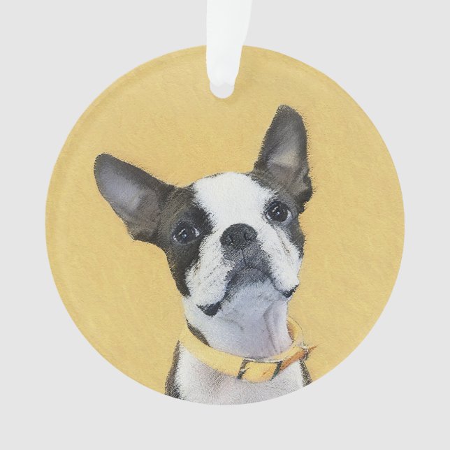 Boston Terrier Painting - Niedliche Original Dog A Ornament (Vorderseite)