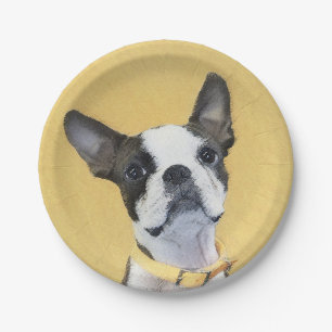 Boston Terrier Painting - Niedliche Original Dog A Pappteller