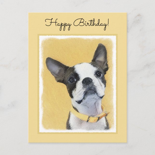 Boston Terrier Painting - Niedliche Original Dog A Postkarte (Vorderseite)