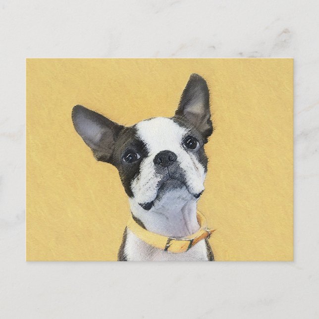 Boston Terrier Painting - Niedliche Original Dog A Postkarte (Vorderseite)