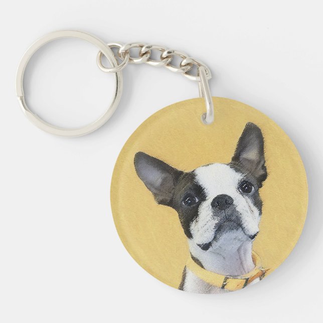 Boston Terrier Painting - Niedliche Original Dog A Schlüsselanhänger (Vorderseite)