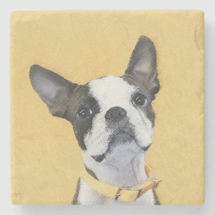 Boston Terrier Painting - Niedliche Original Dog A Steinuntersetzer
