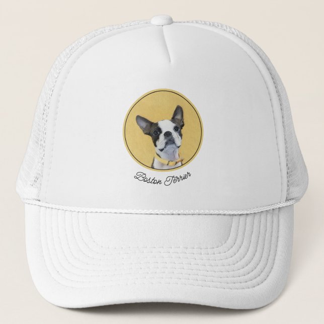Boston Terrier Painting - Niedliche Original Dog A Truckerkappe (Vorderseite)