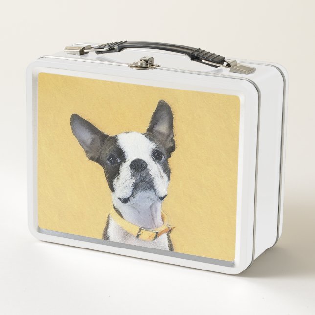 Boston Terrier Painting - Niedliche Original Hund  Metall Brotdose (Vorderseite)