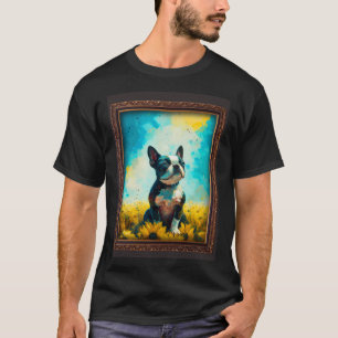 Boston Terrier Painting Sunflower Blume Mama Fraue T-Shirt