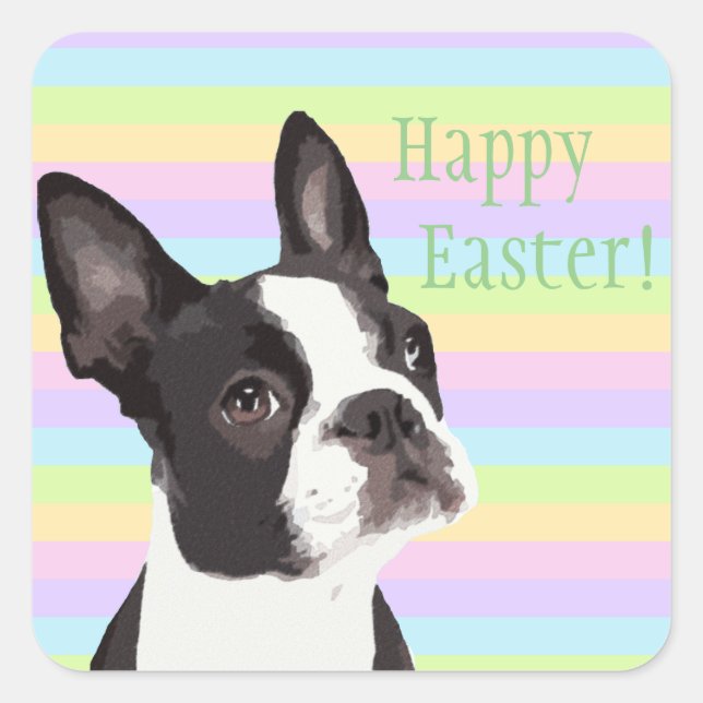 Boston Terrier Pâques souhaite des autocollants Pa (Devant)