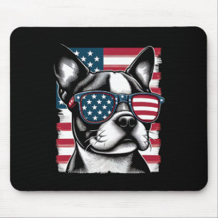 Boston Terrier Patriotic Sunglasess American Flag Mousepad