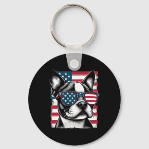 Boston Terrier Patriotic Sunglasess American Flag Schlüsselanhänger