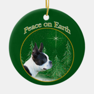 Boston Terrier Peace Keramik Ornament