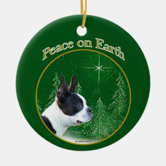 Boston Terrier Peace Keramik Ornament (Vorne)