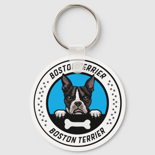 Boston Terrier Peeking Illustration Abzeichen Schlüsselanhänger (Vorderseite)