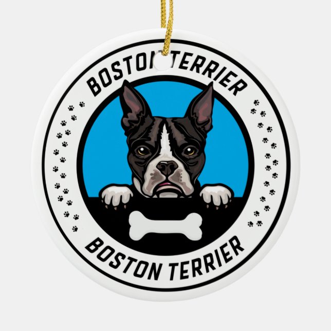 Boston Terrier Peeking Illustration Badge Keramik Ornament (Vorne)
