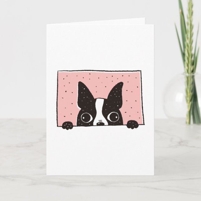 Boston Terrier Peeking Karte (Vorderseite)