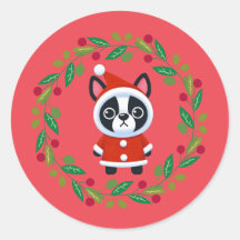 Boston Terrier Père Noël dans un autocollant de jo