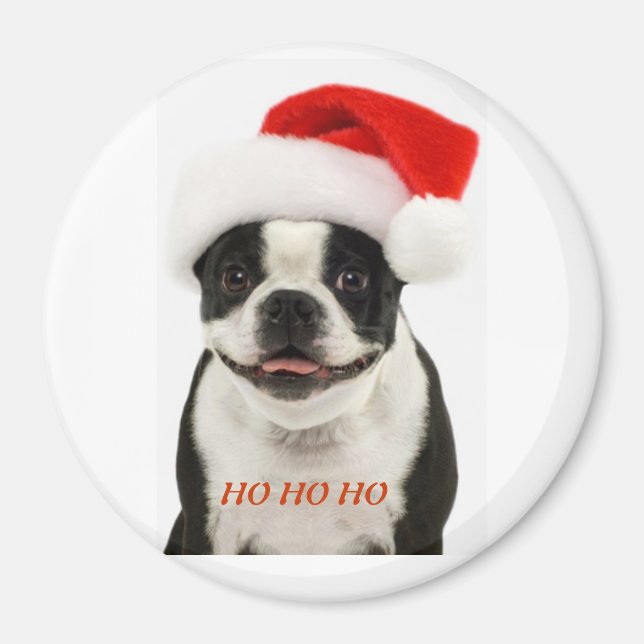 Boston Terrier Père Noël Magnet (Devant)