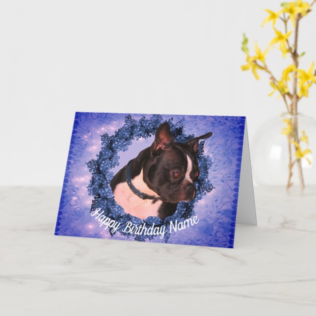 Boston Terrier Personalisiert Birthday Card Karte (Gelbe Blume)