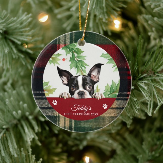 Boston Terrier Personalisiert First Christmas Keramik Ornament (Baum)