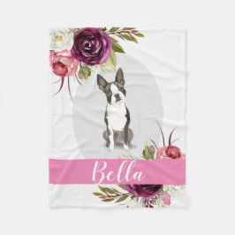 Boston Terrier pink Aquarellfarben Blume Fleecedecke
