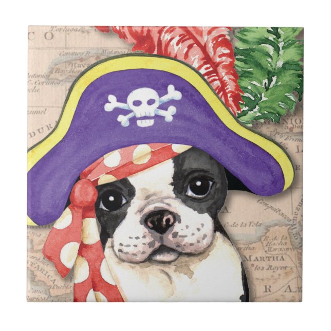 Boston Terrier Pirate Fliese (Vorderseite)